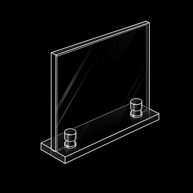 Clear acrylic display panel on a base