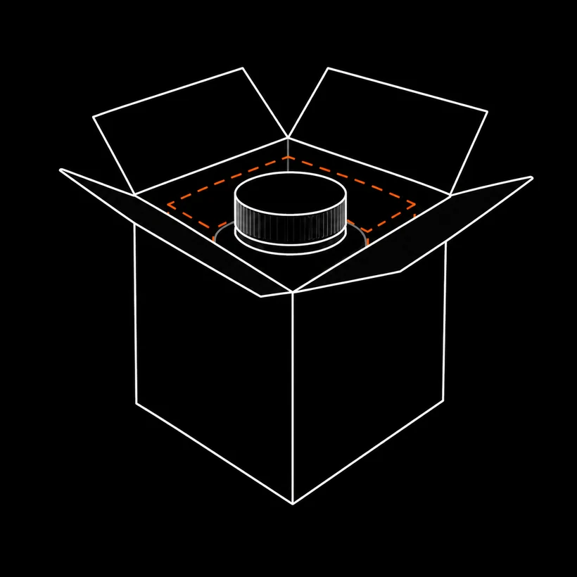 Open shipping carton with a product inside showing clearance