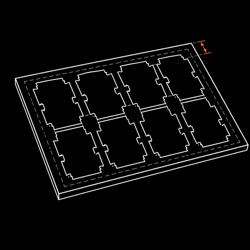 Sheet nested with blanked parts showing material yield