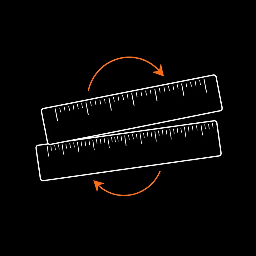 Two rulers aligned to show unit conversion