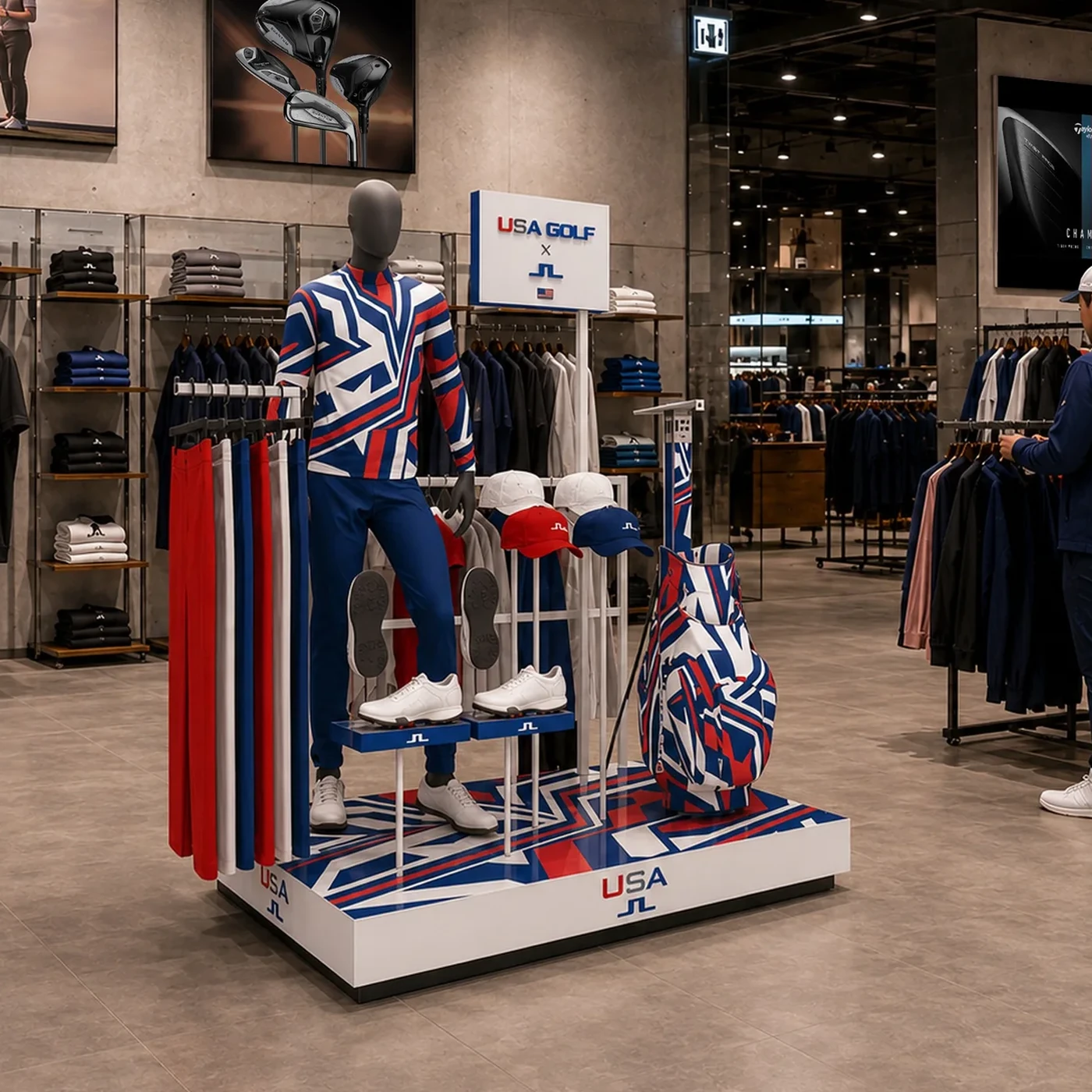 J.Lindeberg USA Golf retail display in a golf store
