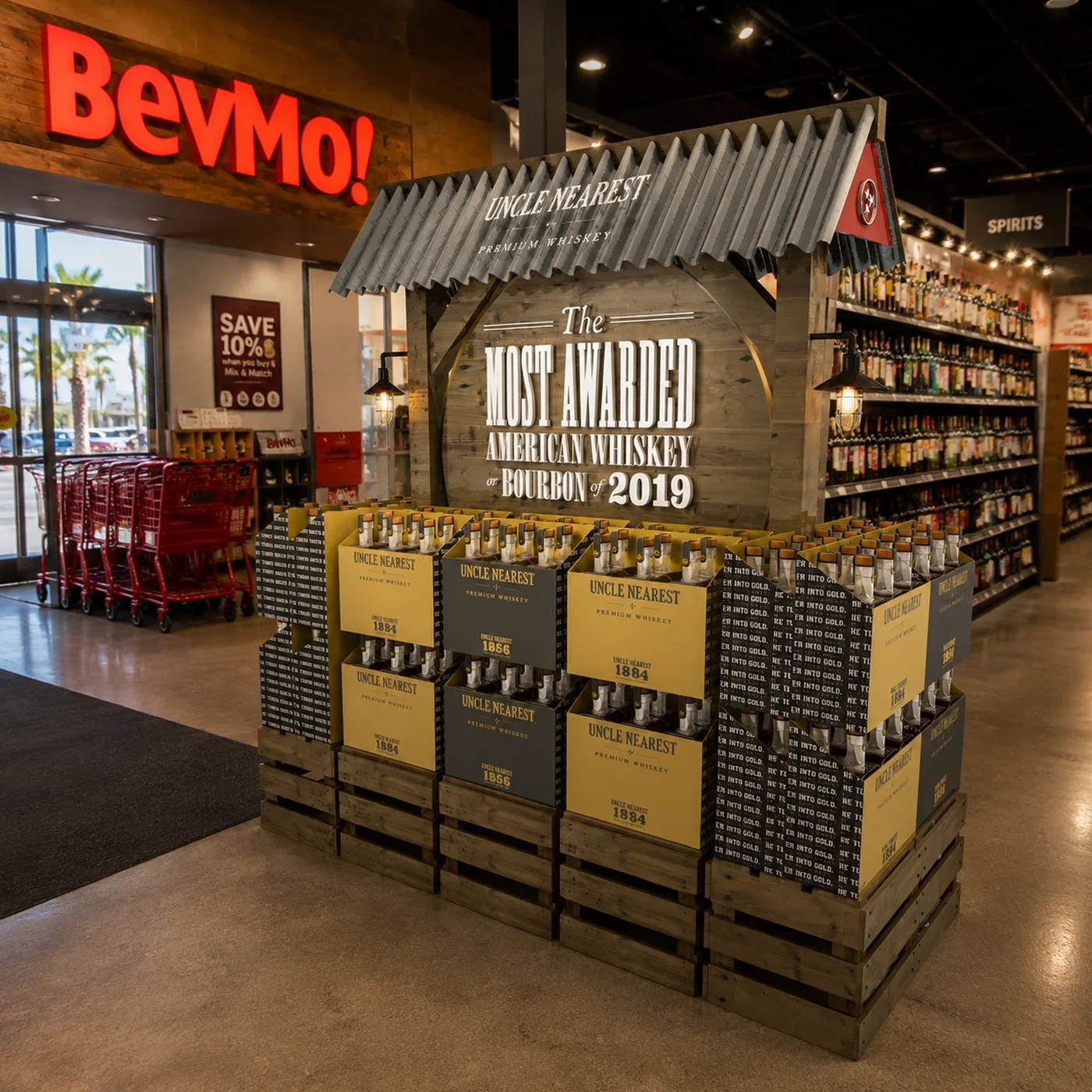 Uncle Nearest premium whiskey display inside BevMo